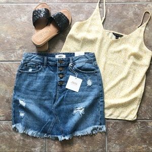 JBD Destroyed Denim Button Down A-Line Skirt NWT